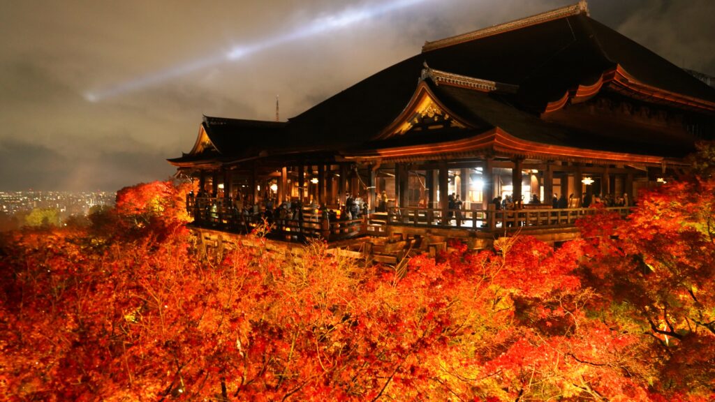 Autumn night illumination at Kiyomizu-dera Temple